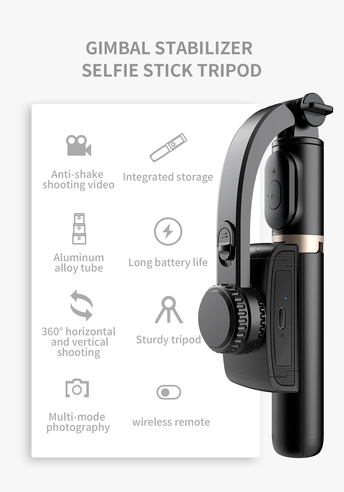 Handheld Gimbal Smartphone Bluetooth Handheld Stabilizer with Tripod Selfie Stick Folding Gimbal for Smartphone Xiaomi iPhone