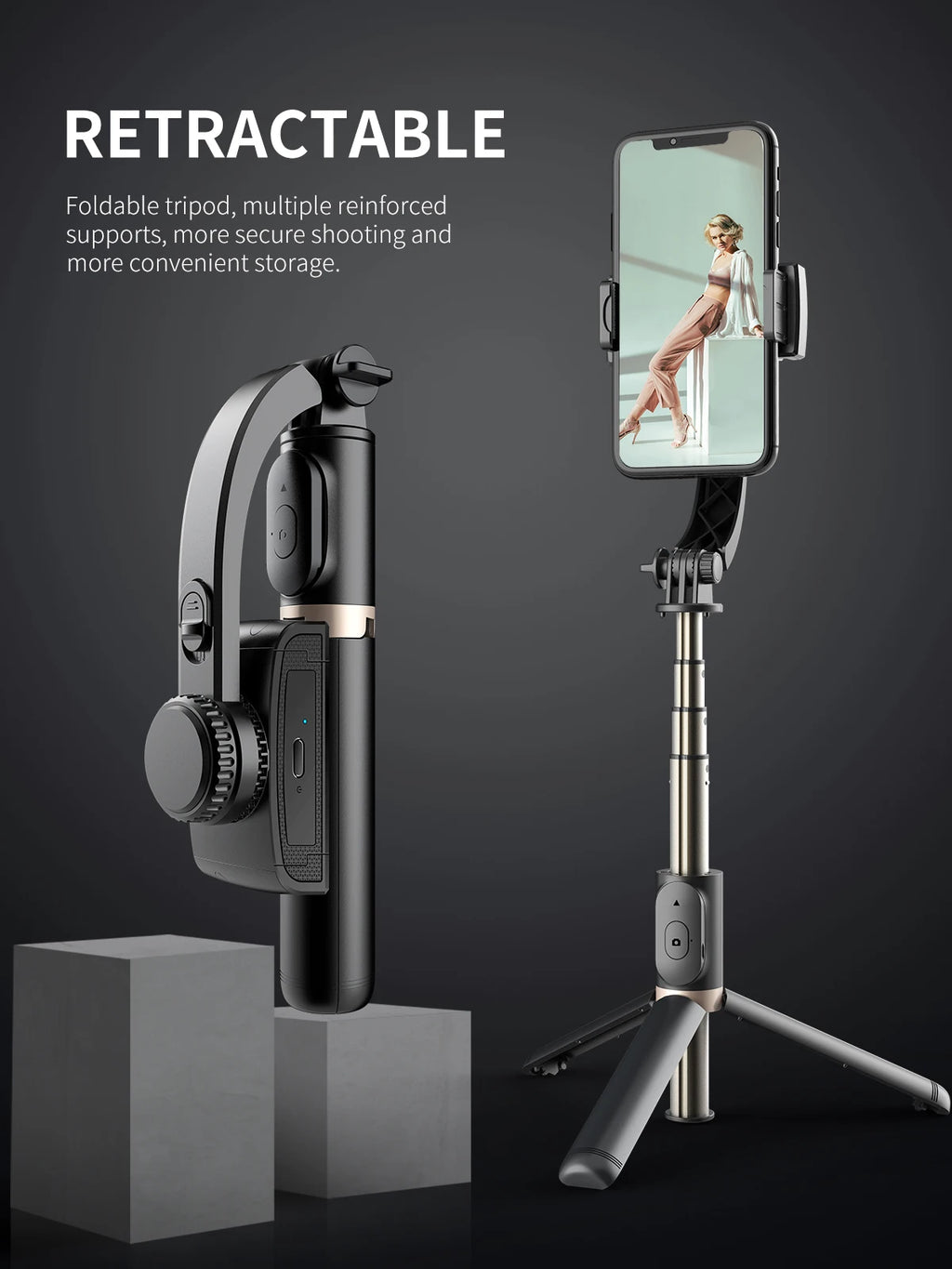 Handheld Gimbal Smartphone Bluetooth Handheld Stabilizer with Tripod Selfie Stick Folding Gimbal for Smartphone Xiaomi iPhone