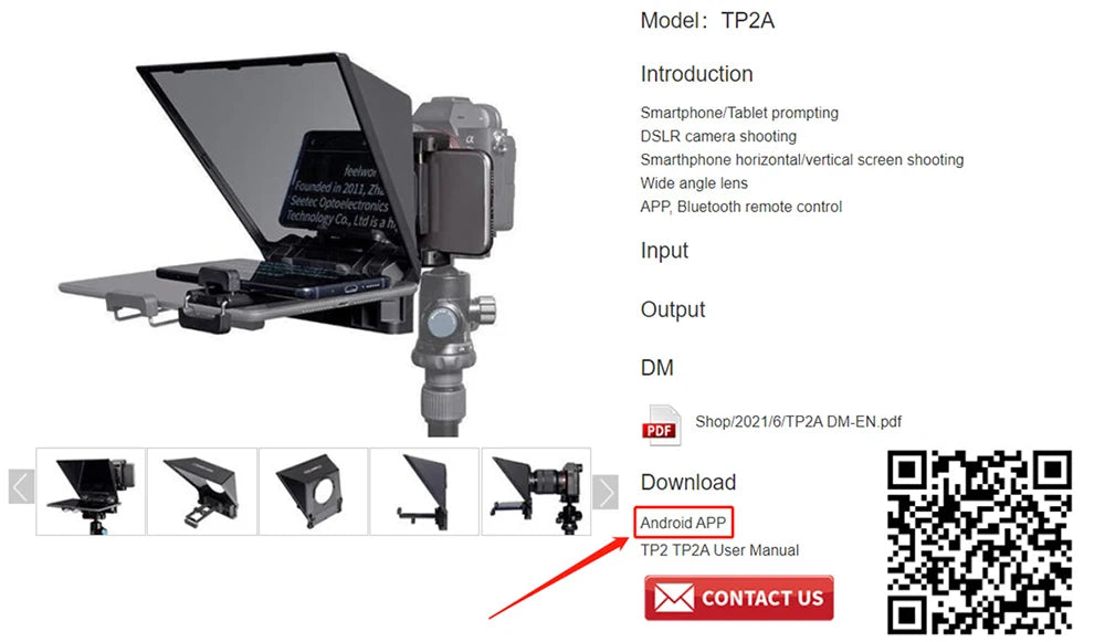 FEELWORLD Mini Teleprompter TP2A 8 inch Portable Supports Under 8"  Smartphone Tablet Prompting Smartphone DSLR Camera Bluetooth