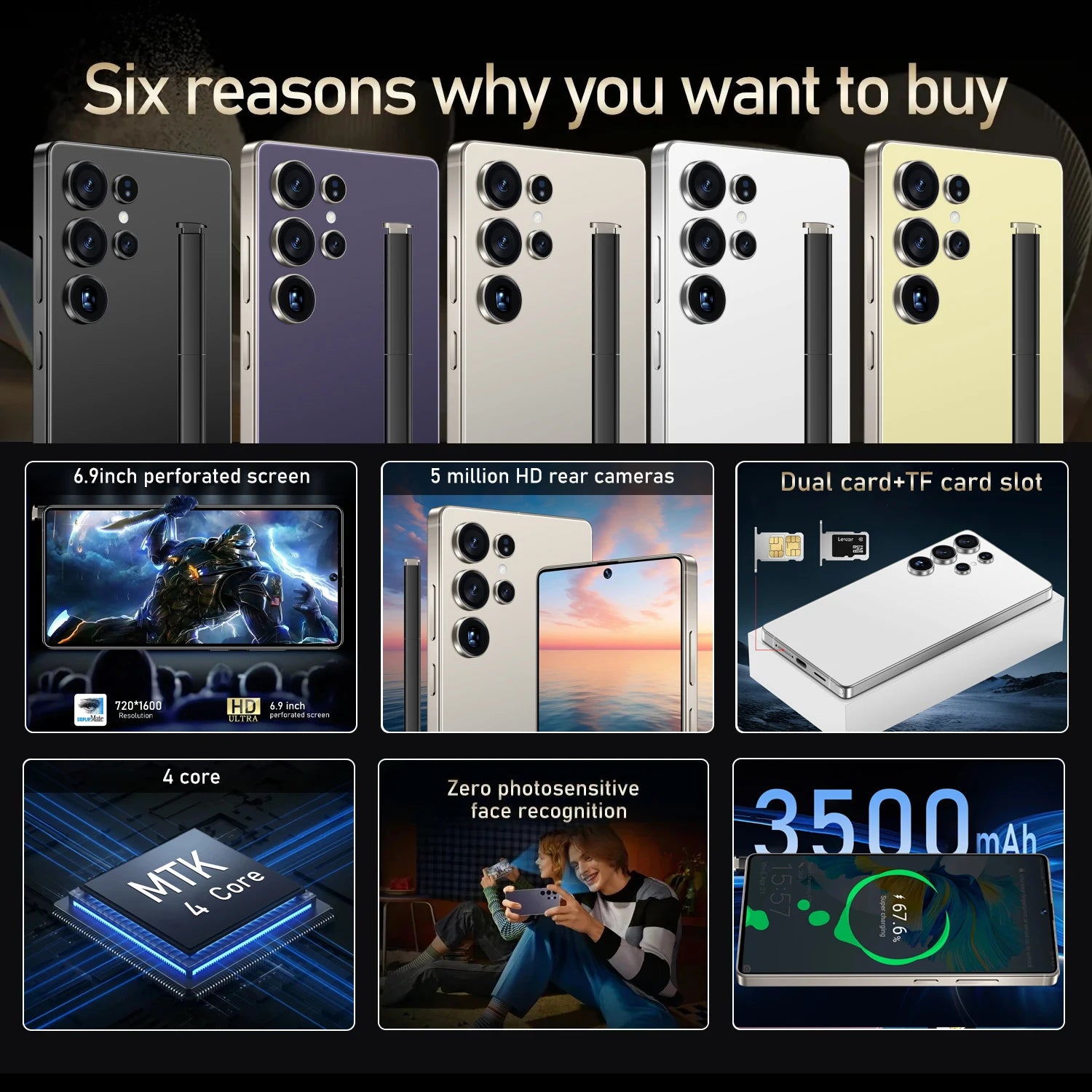 IVMI Global Vision XS25 Ultra Smartphone Android 3GB RAM 16GB ROM 6.9 Inch Dual SIM 4G Network 2+5MP Mobile Phones