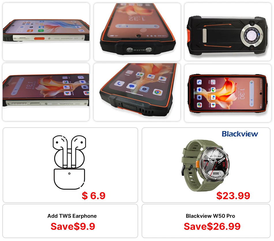 【World premiere】Blackview BV8200  Rugged phone 6.5" 2.4K 120Hz Display Helio G100 12GB 256GB NFC Flashlight Android 14 CellPhone