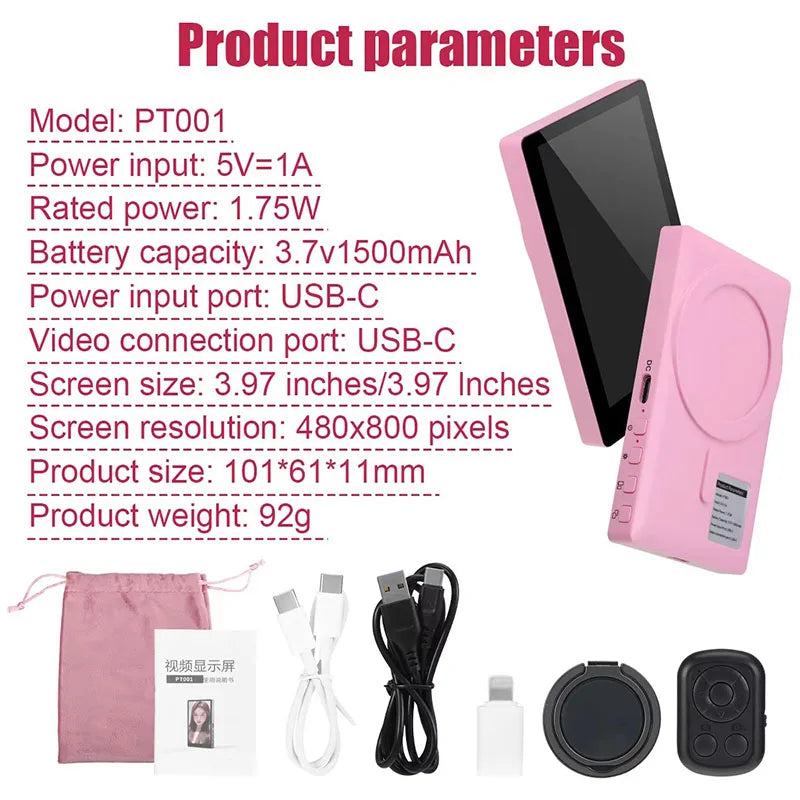 Smartphone Wireless Magnetic Monitor Screen For Smartphone Vlog Live Stream Video Recording Screen Phone Rear Camera Selfie