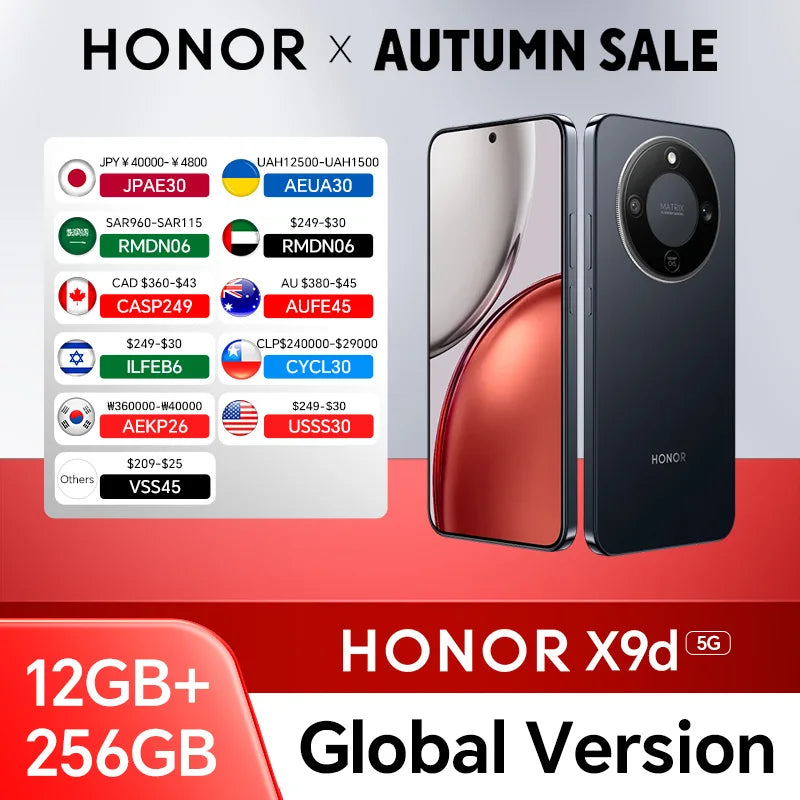 HONOR X9d 12GB+256GB Global Version 5G Smartphone 6.79'' 120Hz AMOLED Screen 108MP AI Main Camera 8300 mAh 66W Supercharging