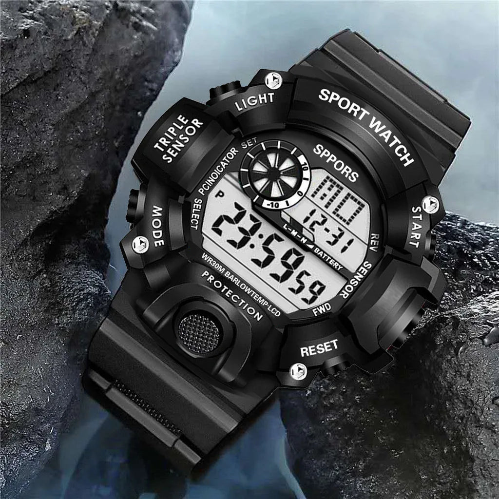 Fashion Men's Watch Sports Electronic Wristwatch Large dial Multifunctional Waterproof Luminous Alarm Kids Male's Military Watch