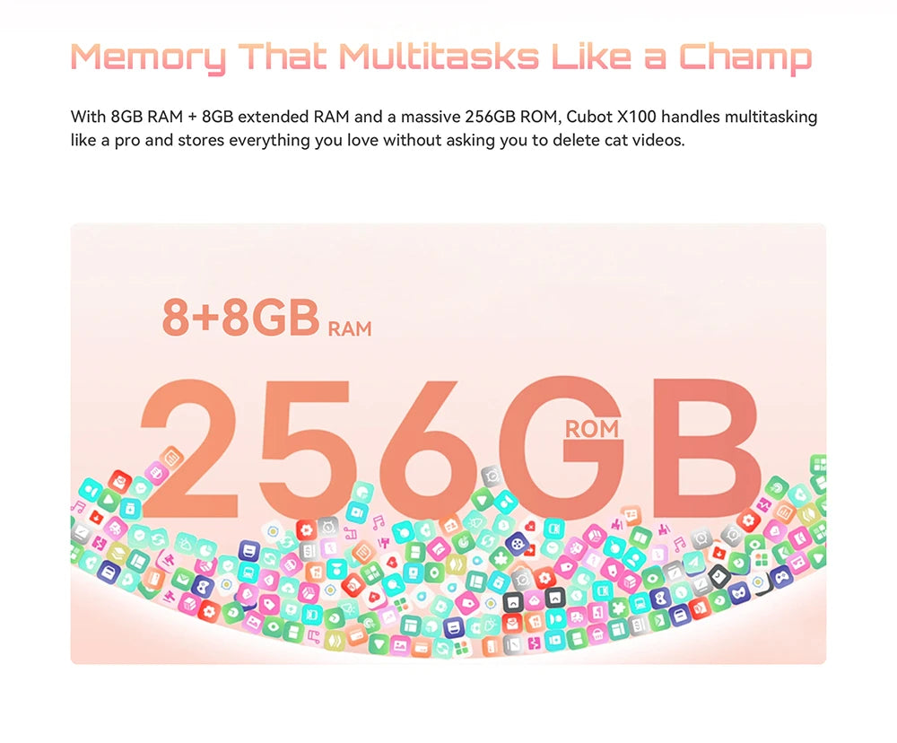 Smartphone 5G Cubot X100, Android 15, Dimensity 7025, 6nm, 2.5GHz,6.88-inch Screen,16GB(8+8),256GB, 64MP Camera, 5100mAh Battery