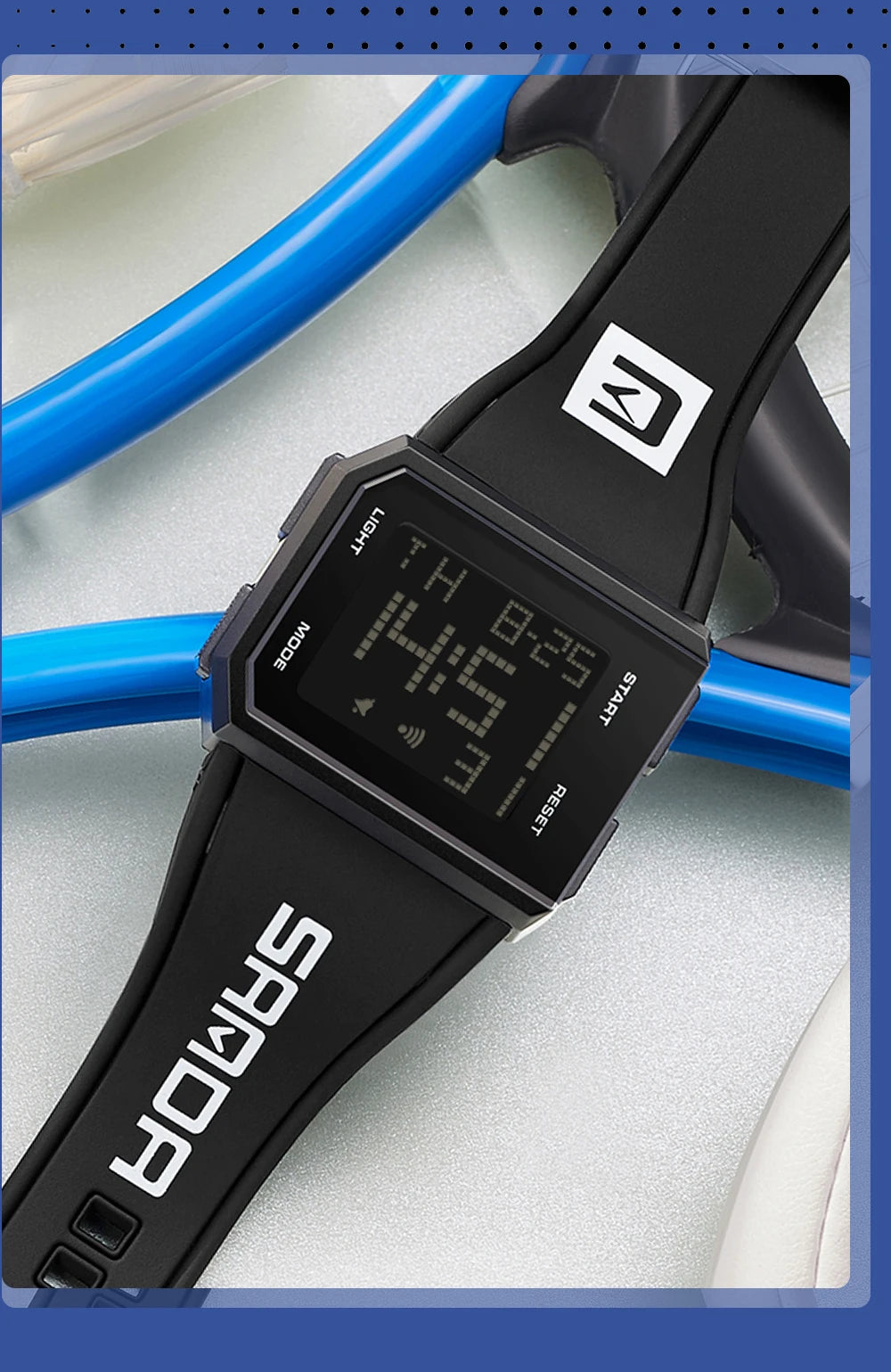 SANDA Sport Men's Waterproof Luminous Stopwatch Watch Square Dial LED Digital Wristwatch with TPU Strap