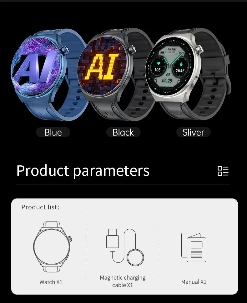 KUMI GW6 Smart Watch Men, 1.43" AMOLED Display, ChatGPT AI Assistant, Bluetooth Call, IP68 Waterproof Fitness Tracker