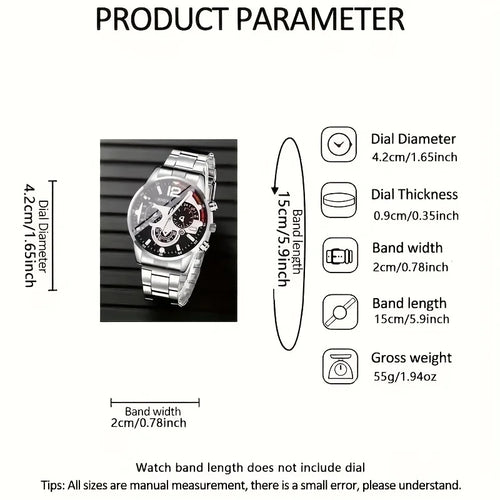 4pcs fashionable men's quartz watch - stainless steel strap, round zinc alloy case, electronic sports