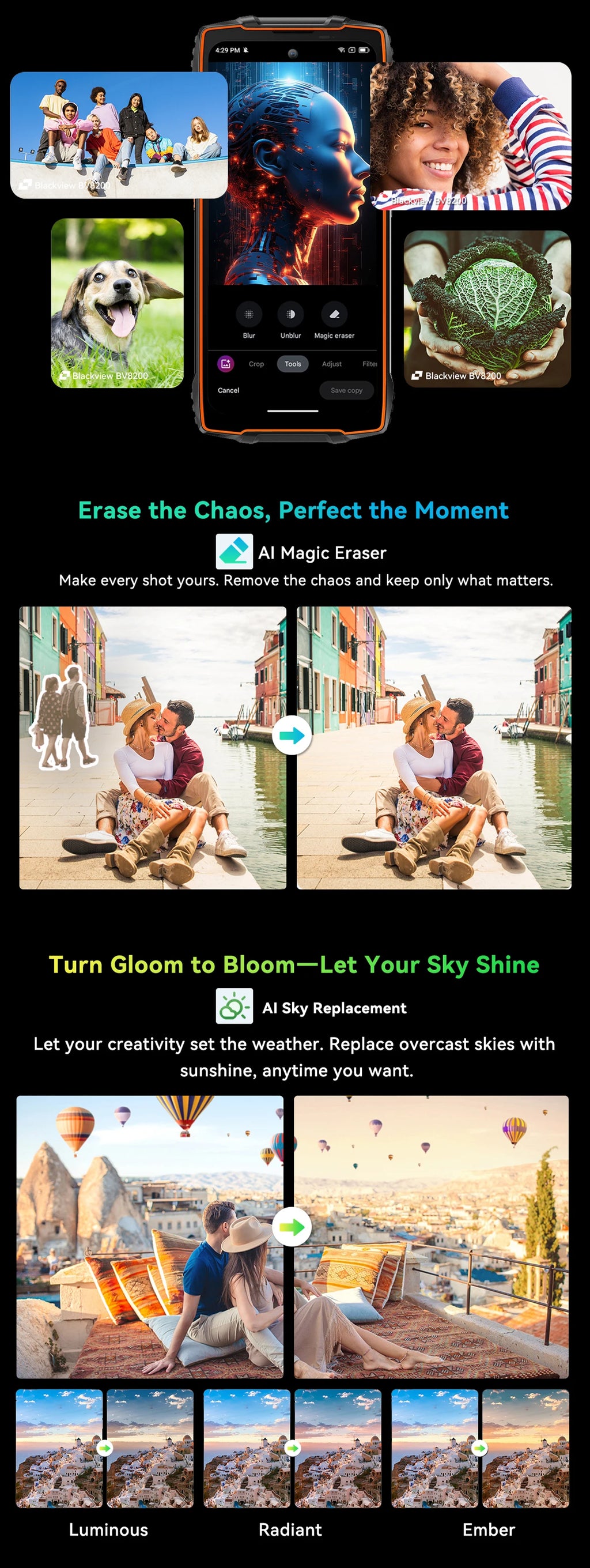 【World premiere】Blackview BV8200  Rugged phone 6.5" 2.4K 120Hz Display Helio G100 12GB 256GB NFC Flashlight Android 14 CellPhone