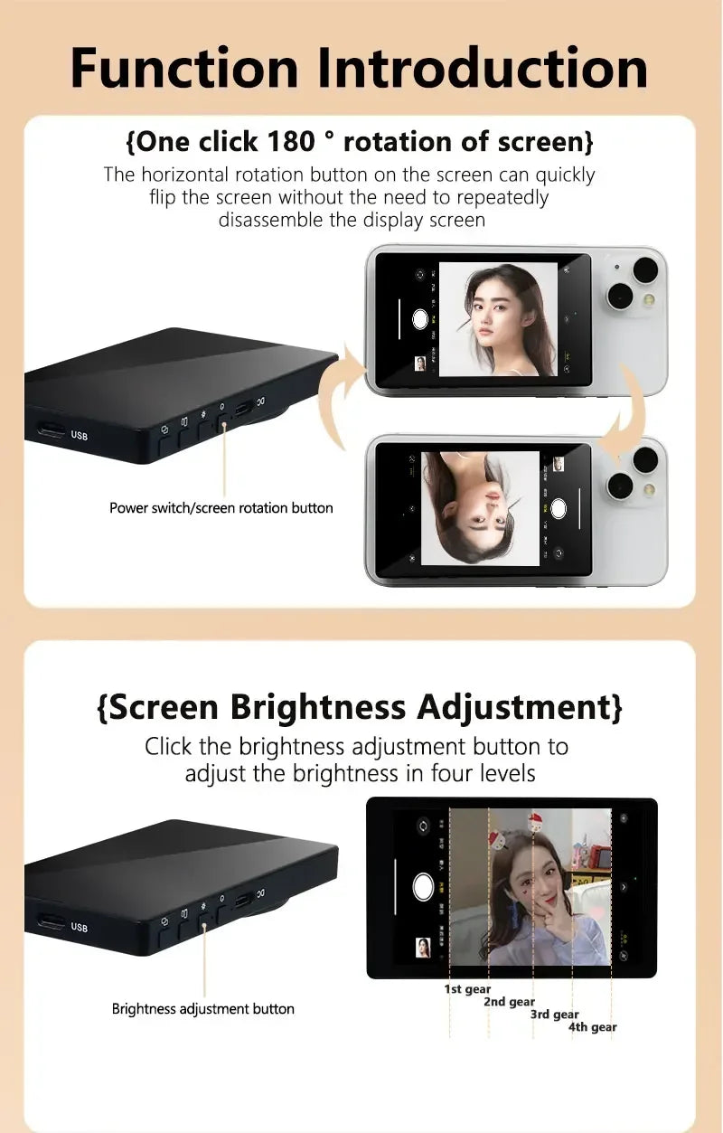 Smartphone Wireless Magnetic Monitor Screen For Smartphone Vlog Live Stream Video Recording Screen Phone Rear Camera Selfie
