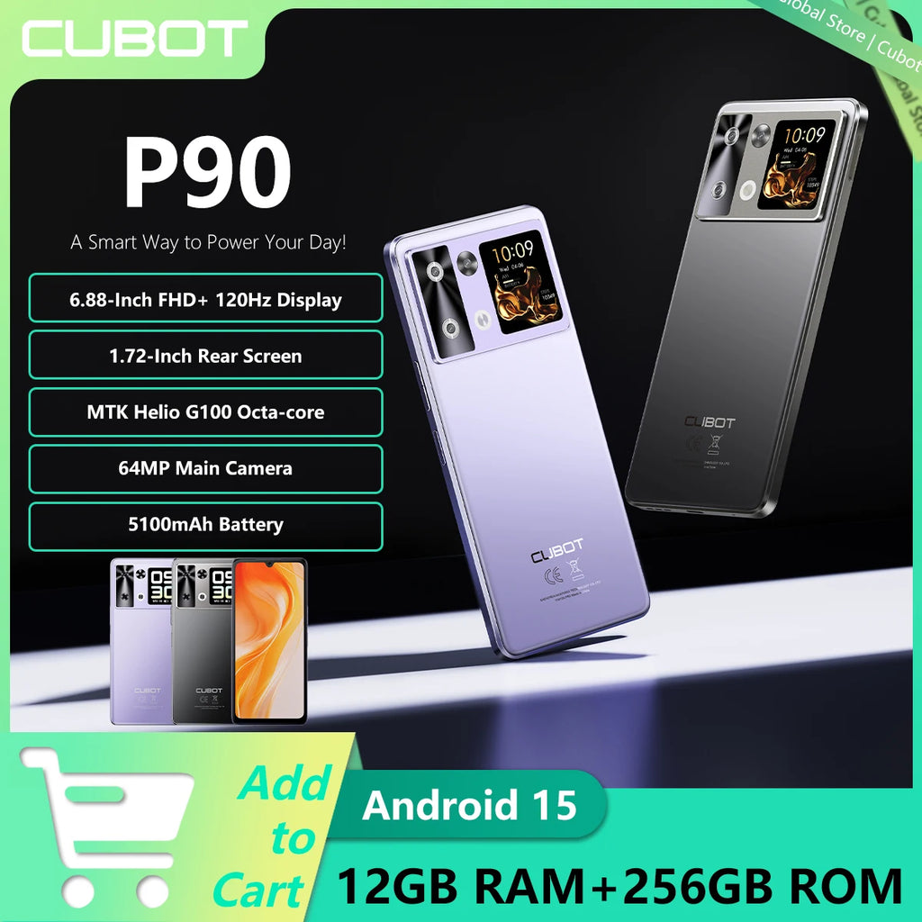 Cubot P90 4G Smartphone Helio G100 Octa-core 24GB+256GB 6.88-Inch 120Hz Display 5100mAh Battery 64MP Camera Android 15 Phone