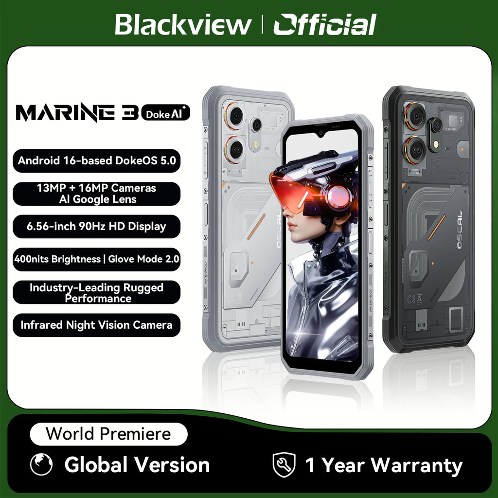 Blackview OSCAL MARINE 3 Rugged Smartphone 6.56" HD 90Hz Display Helio G81 13MP+16MP Camera 5000mAh Battery Android 16 Mobile