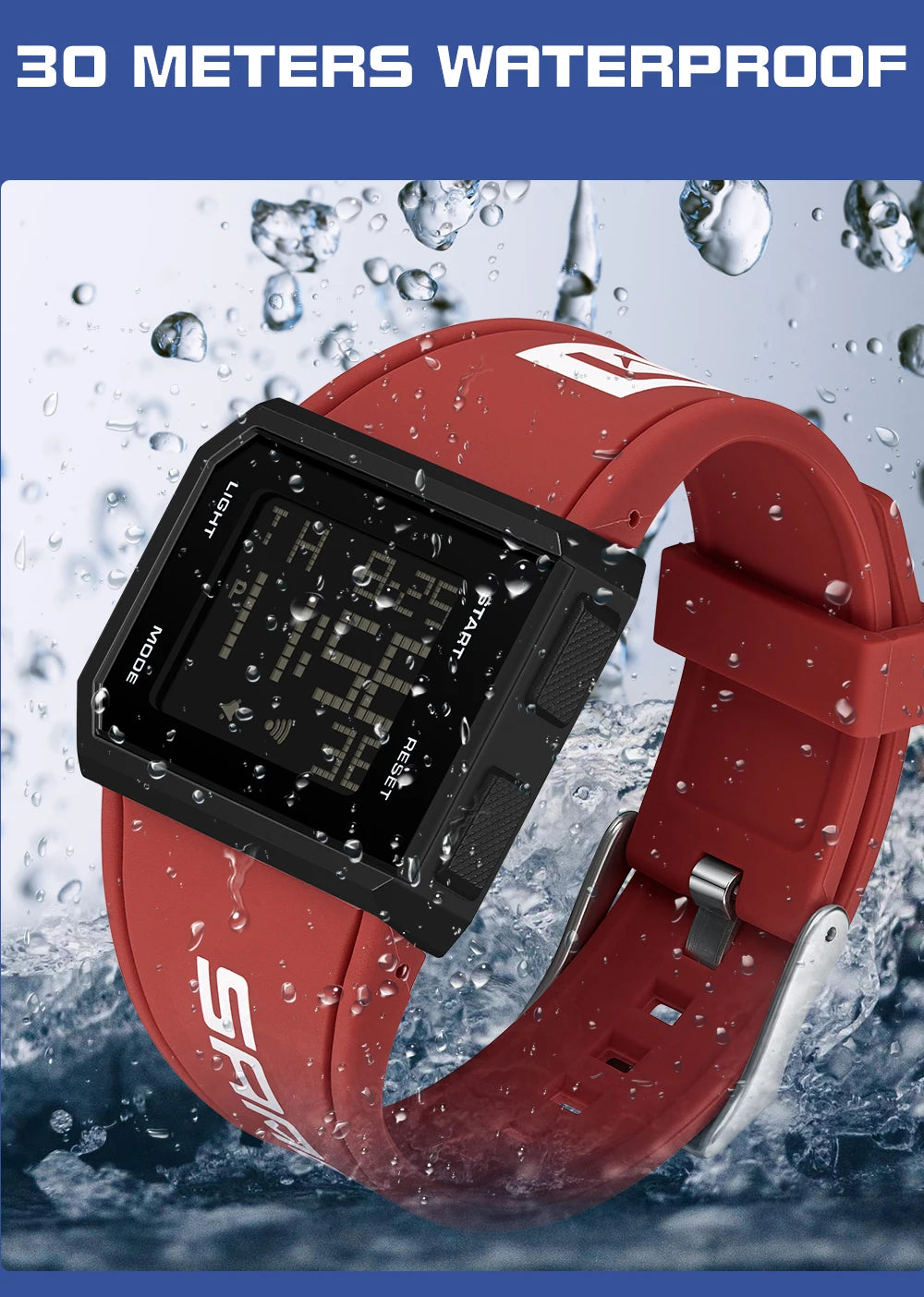 SANDA Sport Men's Waterproof Luminous Stopwatch Watch Square Dial LED Digital Wristwatch with TPU Strap