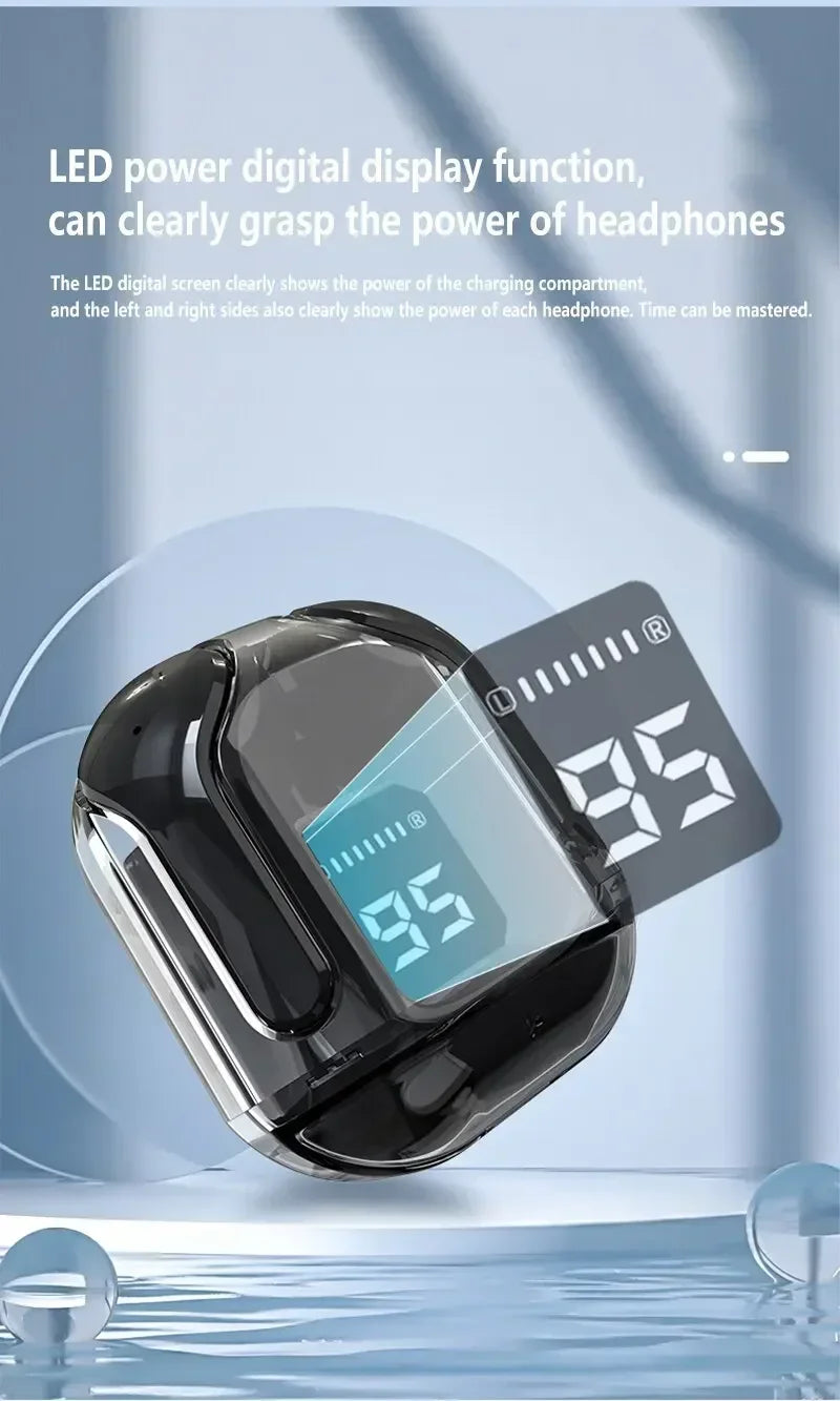 Original T2 Wireless Bluetooth Earphone Transparent HIFI Headphones LED Power Digital Display Stereo Sound Earphones for Xiaomi