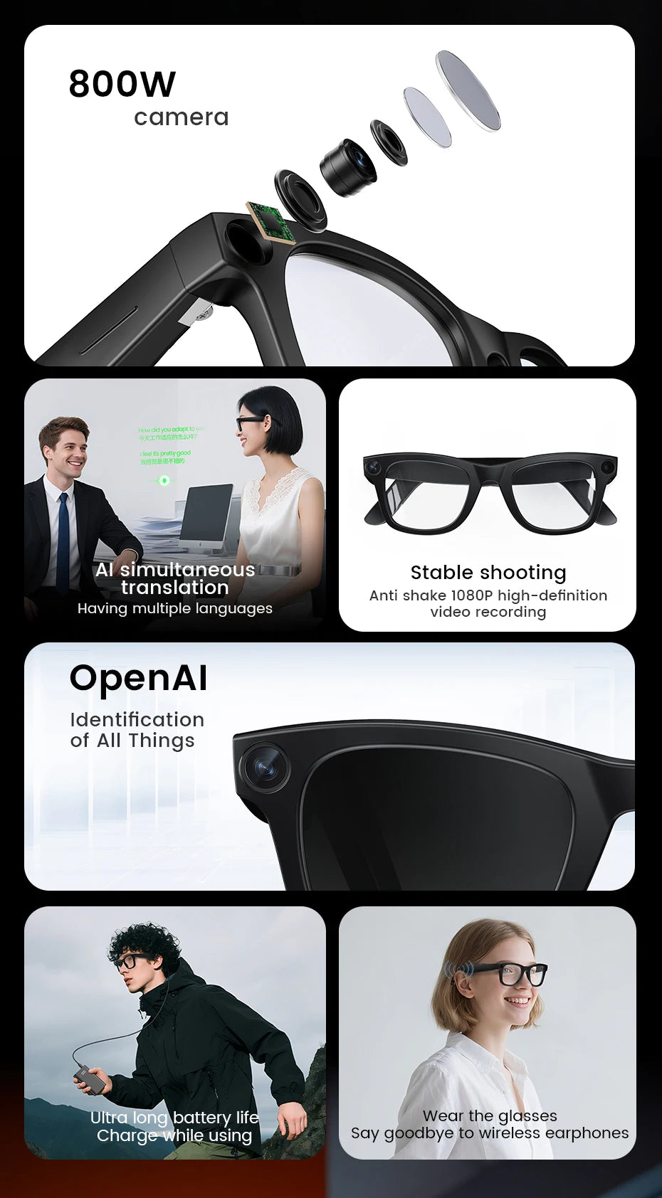 2026 Smart Glasses HD Photo Video OpenAI Record Translation Touch Photochromic Lenses Bluetooth Call Music Multifunction Glasses