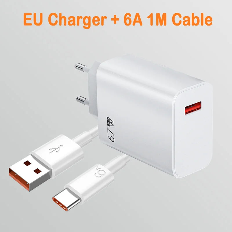 67W USB Fast Charger for Xiaomi 14 13 12 11 10 Ultra Redmi Note 12T 13 Pro Turbo Quick Charge Type C Cable Fast Charging Adapter