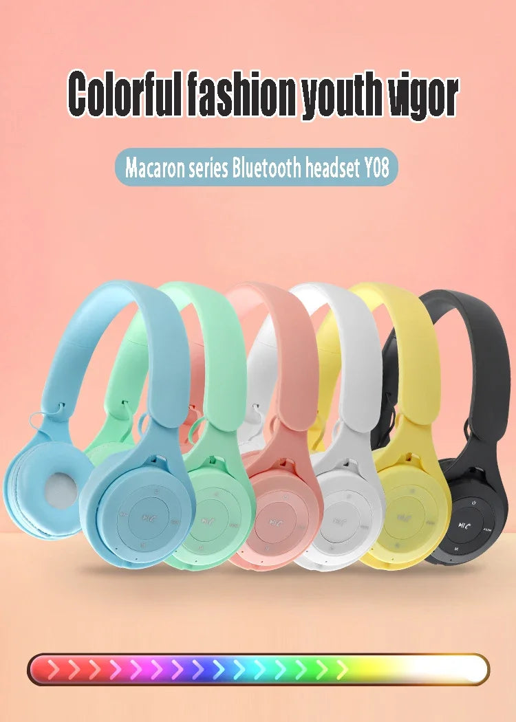 Stereo Y08 Headset 5.3 Bluetooth Headset Folding Wireless Sports Earphone Gaming Headsets Over-ear Headphones for Android ios