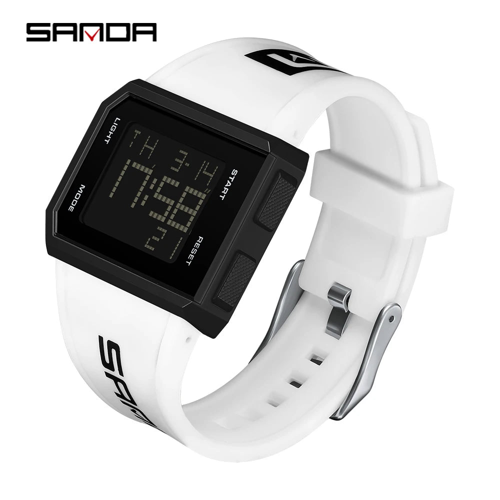 SANDA Sport Men's Waterproof Luminous Stopwatch Watch Square Dial LED Digital Wristwatch with TPU Strap
