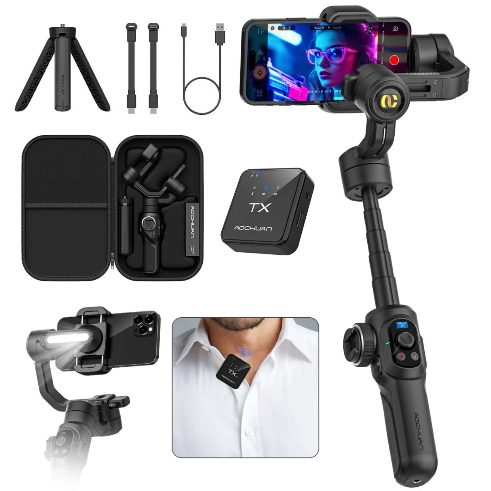 AOCHUAN Smart S2 Smartphone Gimbal Stabilizer with microphone Professional 3-axis Stabilizer For ipohne and Android Smartphone