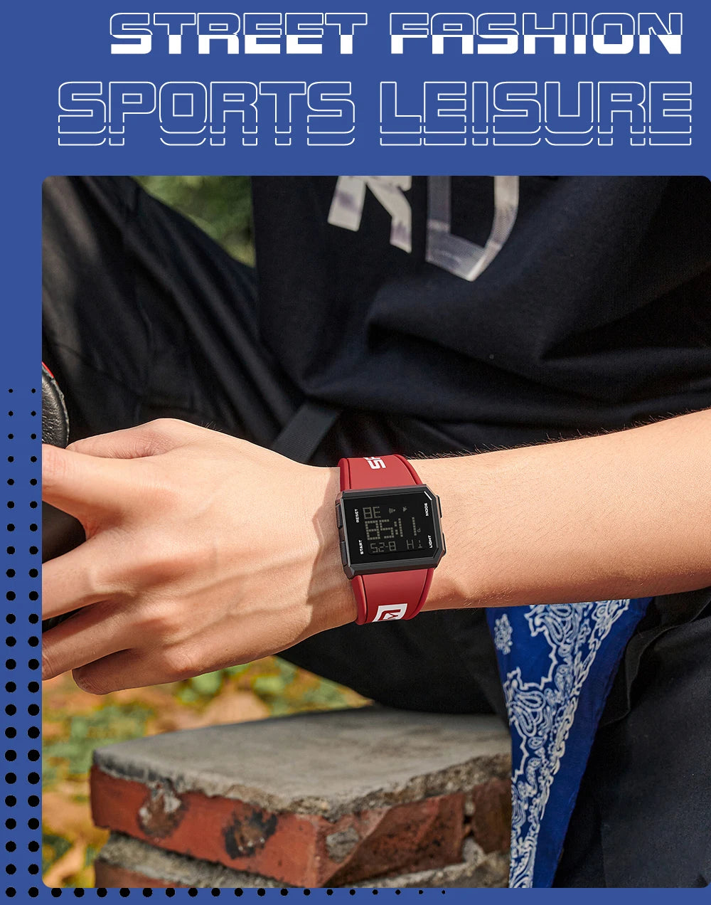 SANDA Sport Men's Waterproof Luminous Stopwatch Watch Square Dial LED Digital Wristwatch with TPU Strap