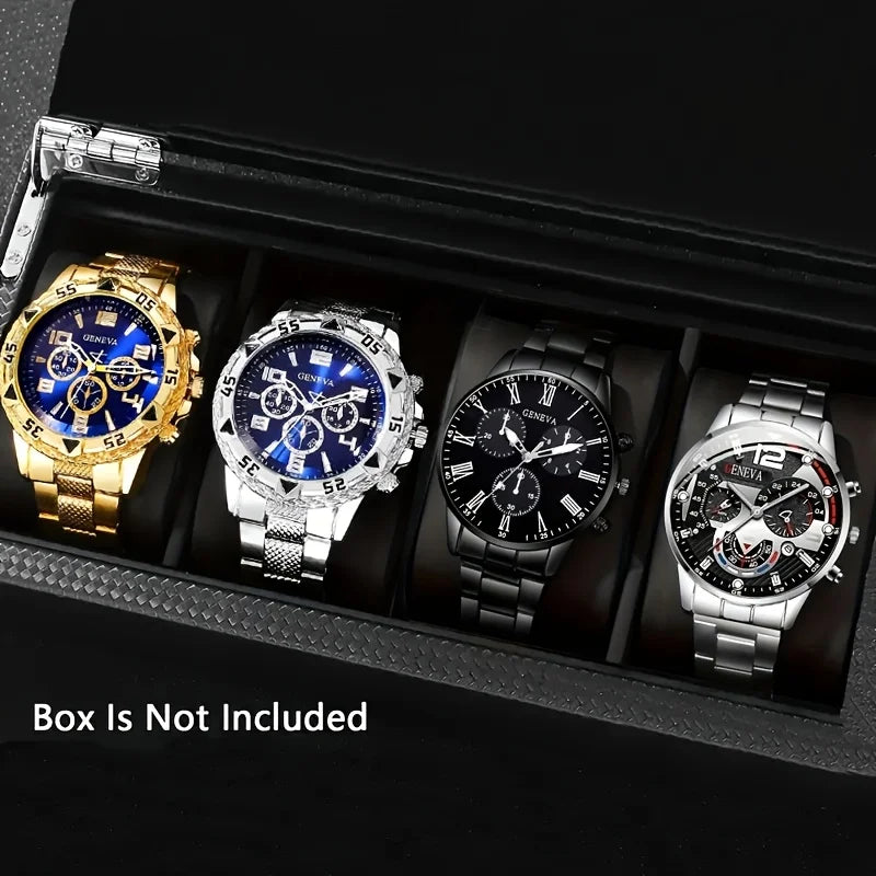 4pcs fashionable men's quartz watch - stainless steel strap, round zinc alloy case, electronic sports