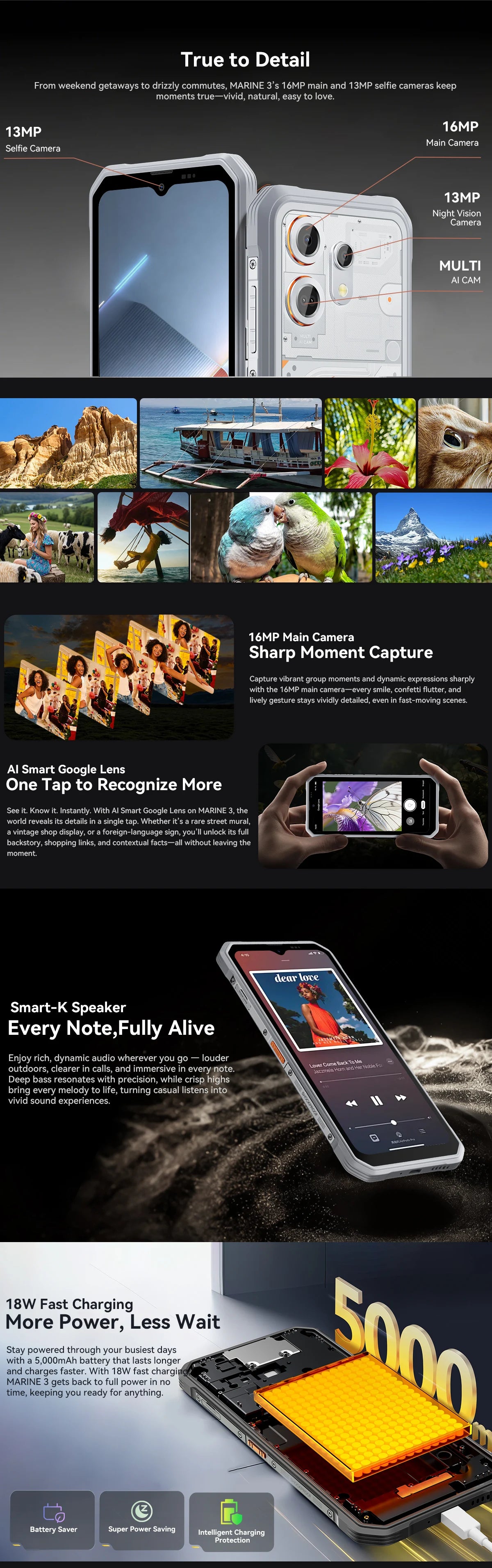 Blackview OSCAL MARINE 3 Rugged Smartphone 6.56" HD 90Hz Display Helio G81 13MP+16MP Camera 5000mAh Battery Android 16 Mobile