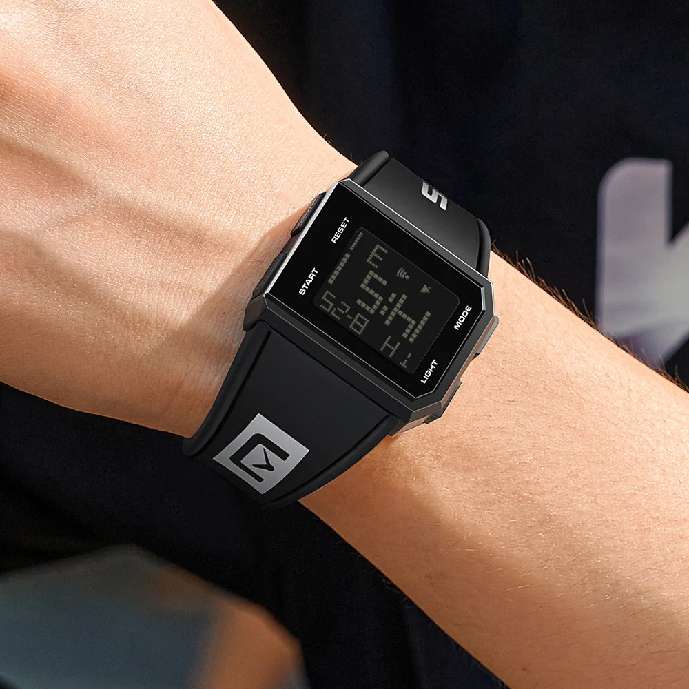 SANDA Sport Men's Waterproof Luminous Stopwatch Watch Square Dial LED Digital Wristwatch with TPU Strap
