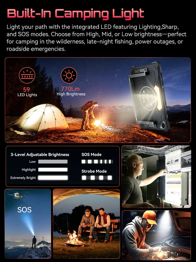 Tablet Android 15 Cubot TAB KingKong S, 15300 mAh Battery, 16GB(6+10), 256GB, 10.1-Inch 90Hz Display, Camping Light, 48MP Camera