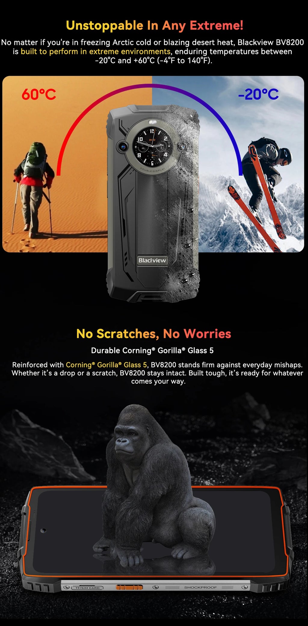 【World premiere】Blackview BV8200  Rugged phone 6.5" 2.4K 120Hz Display Helio G100 12GB 256GB NFC Flashlight Android 14 CellPhone