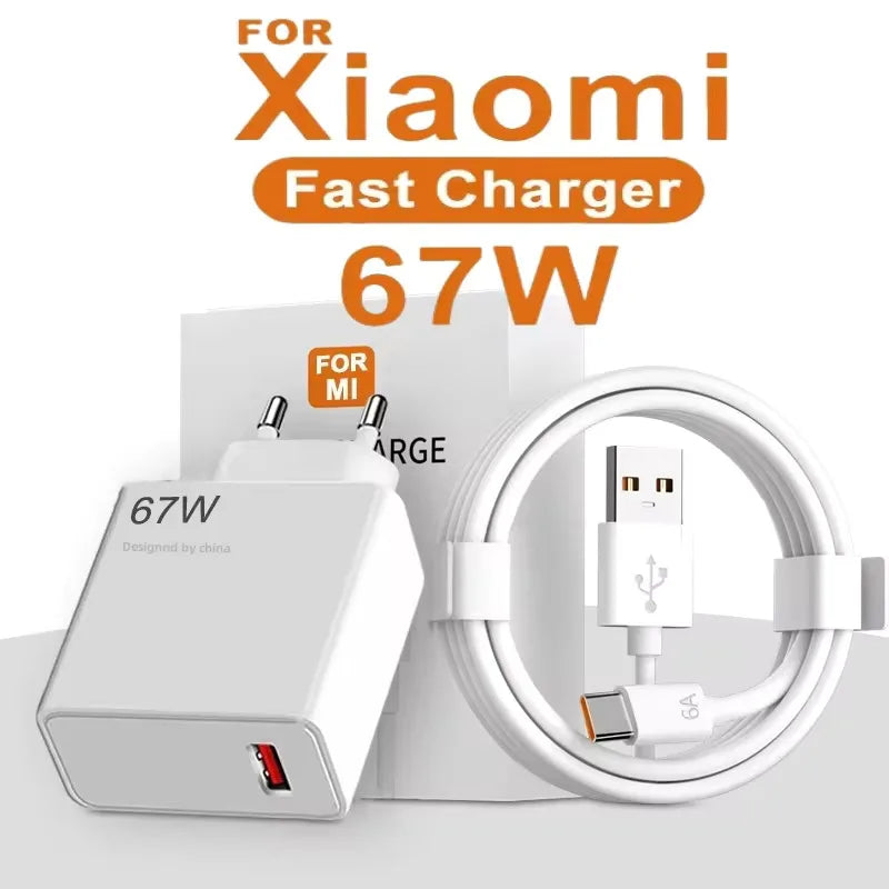 67W USB Fast Charger for Xiaomi 14 13 12 11 10 Ultra Redmi Note 12T 13 Pro Turbo Quick Charge Type C Cable Fast Charging Adapter