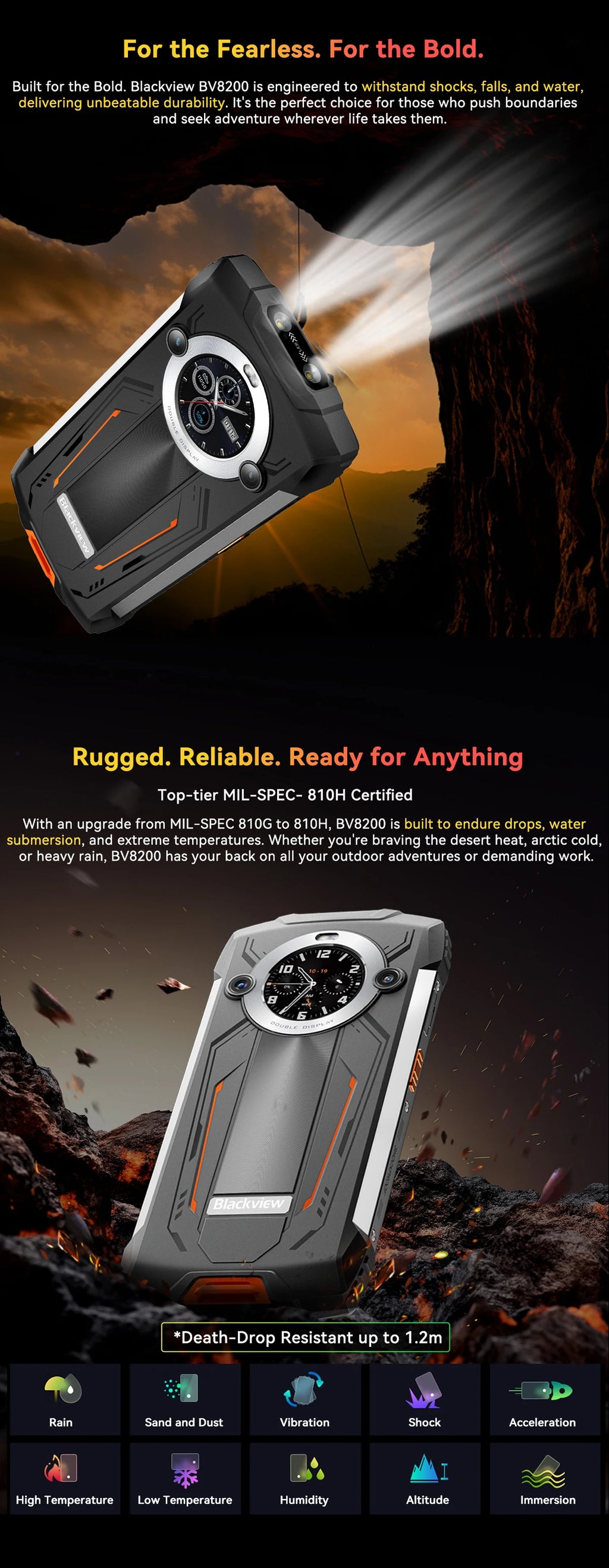 【World premiere】Blackview BV8200  Rugged phone 6.5" 2.4K 120Hz Display Helio G100 12GB 256GB NFC Flashlight Android 14 CellPhone