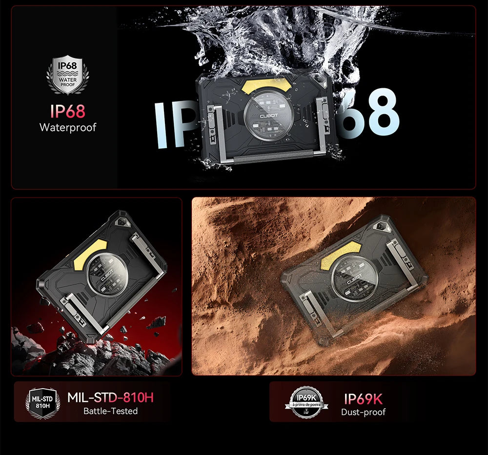 Tablet Android 15 Cubot TAB KingKong S, 15300 mAh Battery, 16GB(6+10), 256GB, 10.1-Inch 90Hz Display, Camping Light, 48MP Camera