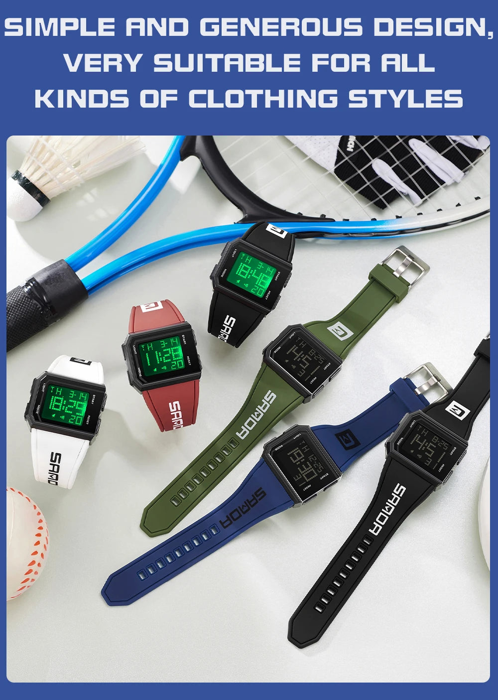 SANDA Sport Men's Waterproof Luminous Stopwatch Watch Square Dial LED Digital Wristwatch with TPU Strap