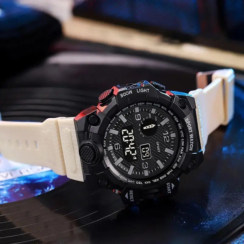 Fashion Men's Watch Sports Electronic Wristwatch Large dial Multifunctional Waterproof Luminous Alarm Kids Male's Military Watch