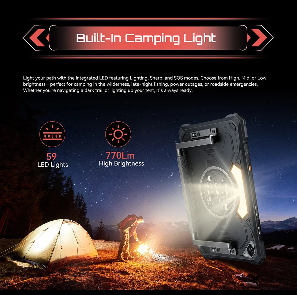 Tablet Android 15 Cubot TAB KingKong S, 15300 mAh Battery, 16GB(6+10), 256GB, 10.1-Inch 90Hz Display, Camping Light, 48MP Camera
