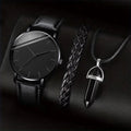 3PCS/Set Men Business Watches Casual Leather Band Analog Male's Quartz Watch Necklace Bracelet Set